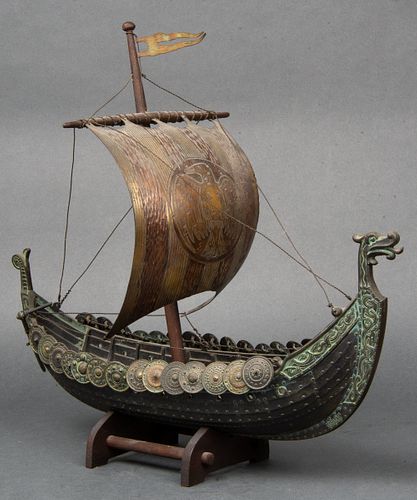 Danish Bronze & Copper Viking Ship Model