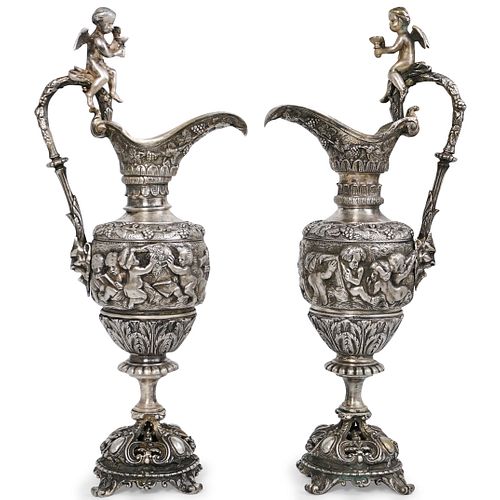 Pair of 19th Cent. French Silver Bronze Ewers