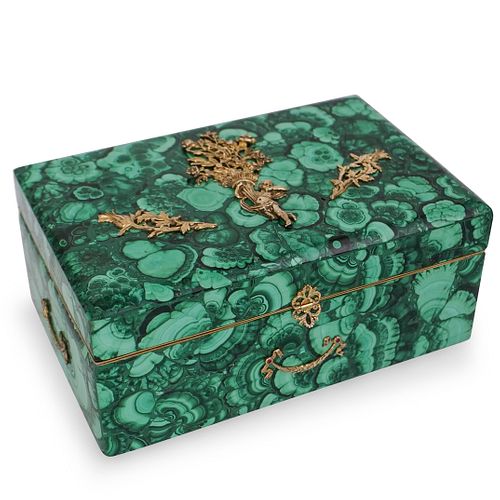 Russian Imperial Style Malachite and Sterling Silver Box