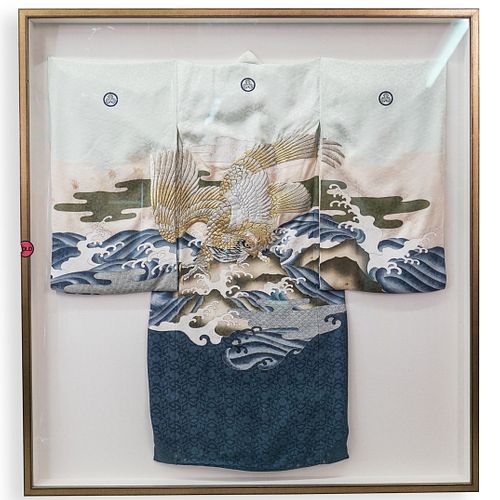 Framed Japanese Silk Eagle Kimono