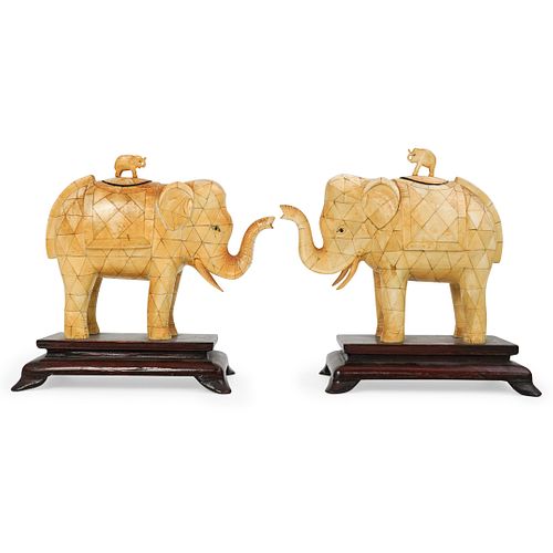 Pair Of Bone Elephant Urns