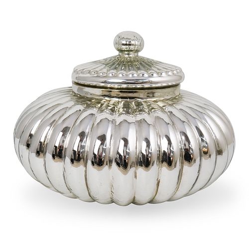 Silver Toned Glass Lidded Bowl