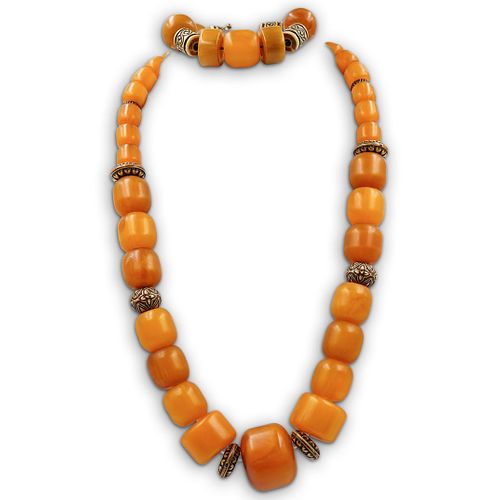 (2 Pc) Oriental Amber Necklace and Bracelet