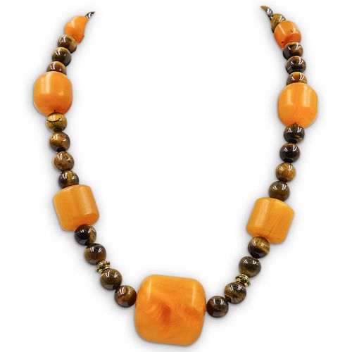 Oriental Amber and Tiger Beaded Necklace