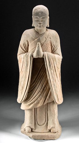 19th C. Enormous Sandstone Chinese Bodhisattva Statue