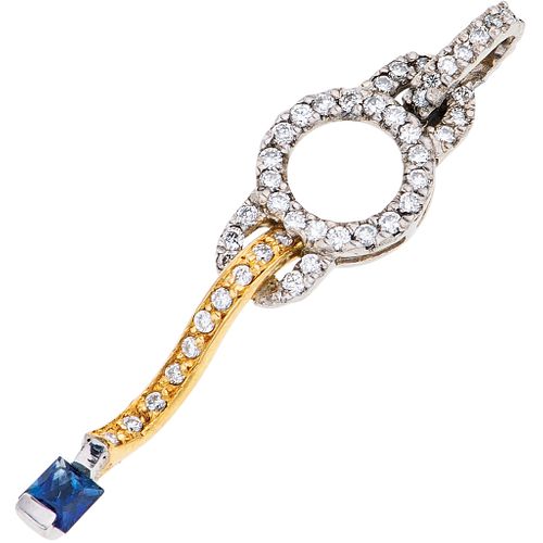 SAPPHIRE AND DIAMONDS PENDANT. 18K YELLOW AND WHITE GOLD