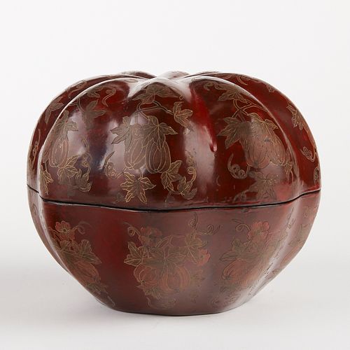 Large Chinese Lacquer Pumpkin Box