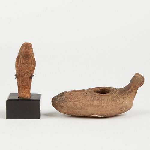 Ancient Ceramic Egyptian Figure & Jericho Oil Lamp