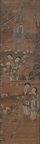 19th c. Chinese Painting Gouache on Paper of Courtiers Fishing