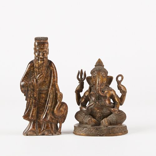 20th c. Bronze Ganesha with Soapstone Figure of Immortal