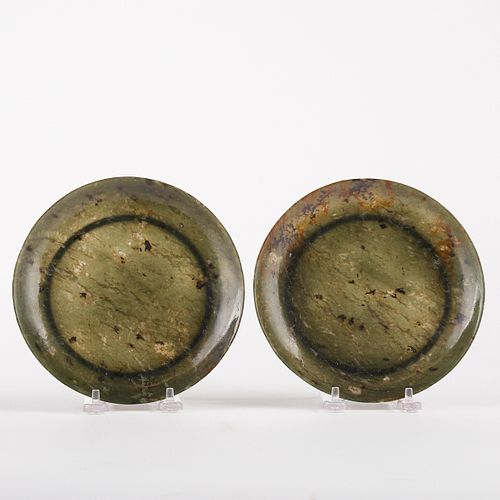 Pair of 19th c. Chinese Spinach Jade Dishes