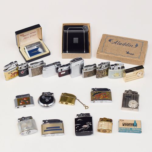 Lrg Grp: Assorted Mechanical Lighters and Cigarette Case