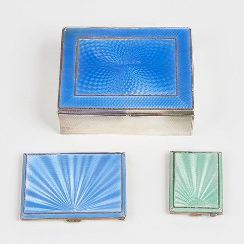 Grp: Sterling Silver and Enamel Humidor Cigarette Case Match Case