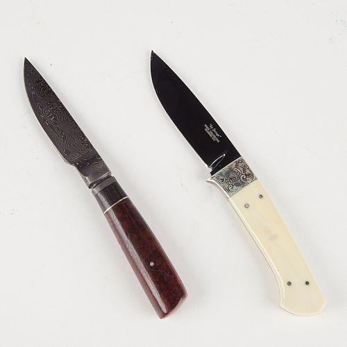 Grp: 2 Steel Knives - Englebretson Nevling Burl Oak