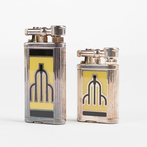Pair of Dunhill "Chicago" Enamel Swing Arm Lighters - Boxes