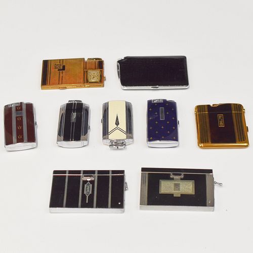 Grp: 9 Ronson Combo Cigarette Case and Lighters