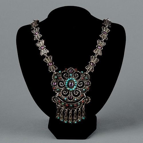 Mexican Sterling Silver Ornate Matl Style Necklace