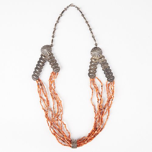 Southwest Native American Silver & Coral Necklace