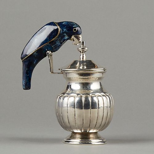 Mexican Silver Plated Pitcher w/ Lapis Bird Handle
