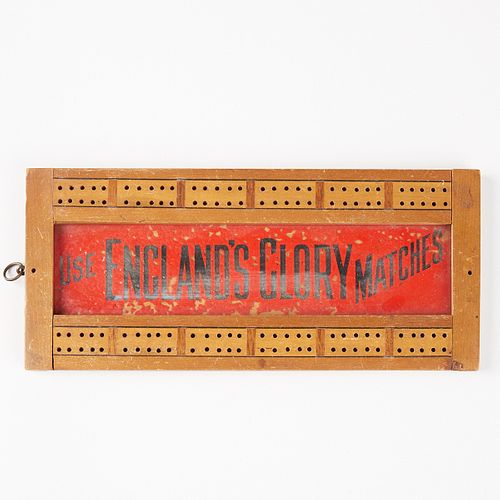 20th c. "Use England's Glory Matches" Cribbage Board Sign
