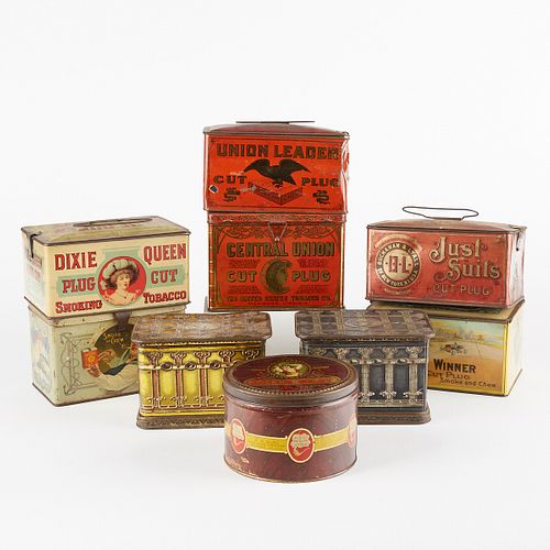Grp: 9 20th c. Cut Plug Tobacco Tin Containers