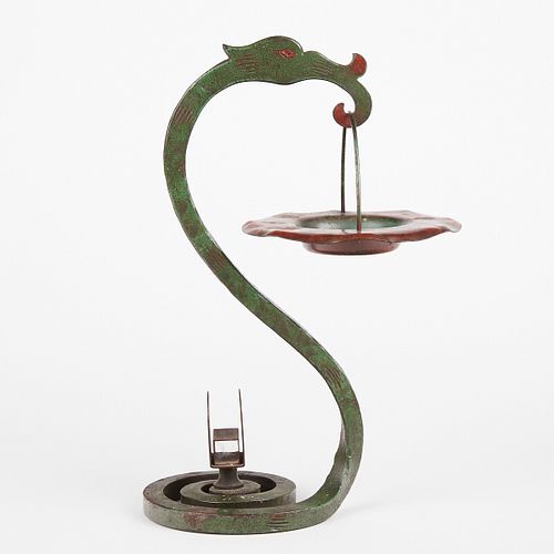 Hand Wrought Iron & Copper Dragon Ashtray Stand