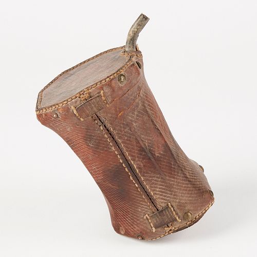 18th c. French/Canadian Leather Powder Flask