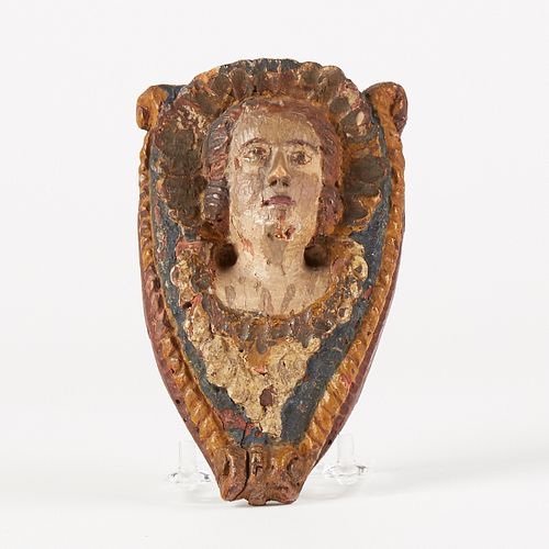 16th c. Elizabethan Polychrome Carved Wood Corbel