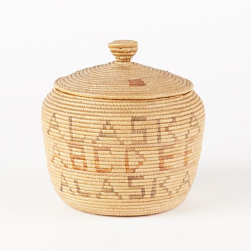 Early 20th c. Yupik Native Alaskan (Eskimo) Basket "Alaska ABCs"
