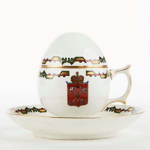Kornilov Bros. Russian Porcelain Egg Teacup & Saucer