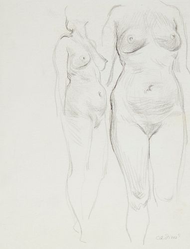 Paul Cadmus 2 Female Nude Figures Graphite on Paper
