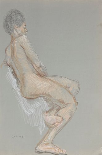 Paul Cadmus Female Nude Sketch Crayon on Paper