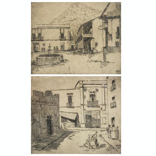 Grp: 2 Hirst Milhollen Taxco Mexico City Etchings