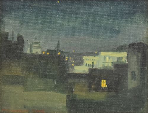 Margarethe E. Heisser "Roman Roofs by Night" Oil on Canvas on Board
