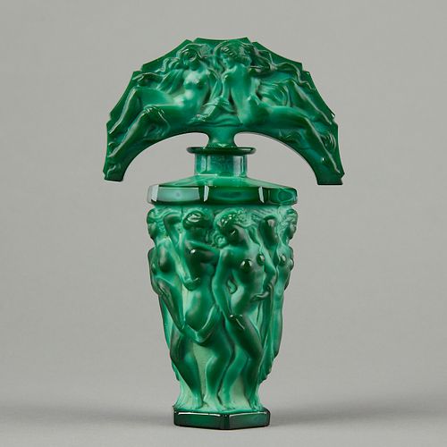 Czech Art Deco Malachite Art Glass Perfume Bottle Acid Marked