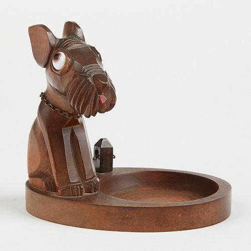 Warner French Deco Carved Wood Dog Ring Tray