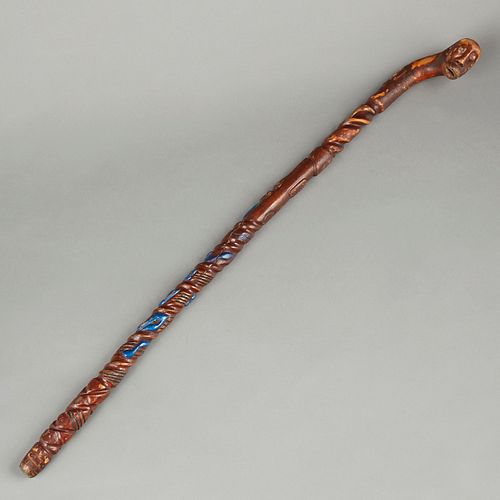 Early 20th c. Southern Folk Art Carved Wood Jazz Cane