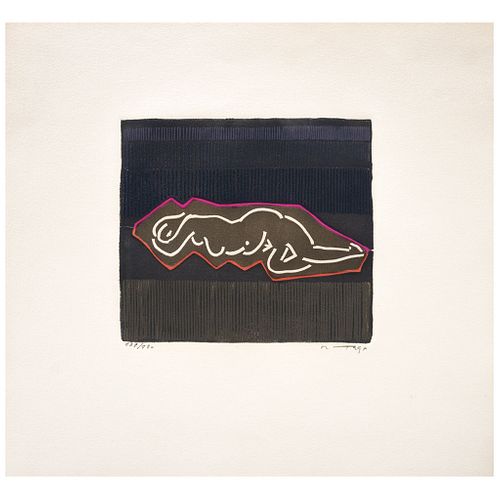 JOSÉ ORTEGA, Reclining Nude, 1972, Signed, Hand-pigmented collagraph 137 / 150, 6.6 x 7.4" (17 x 19 cm), Trans World Art Document