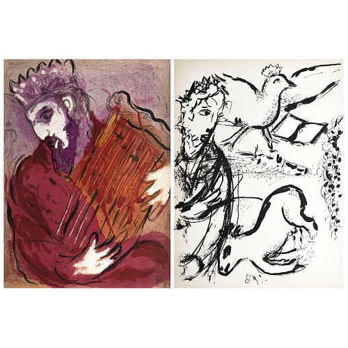 MARC CHAGALL, David and his Harp, from the binder Illustrations for The Bible 1956, Unsigned, Lithographies without print number, 14.1 x 10.2"