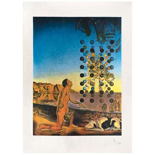 SALVADOR DALÍ, Dalí nude, in contemplation Before the Five Regular Bodies, Signed, Lithography E. A 88 / 100, 29.5 x 21.6" (75 x 55 cm), Document