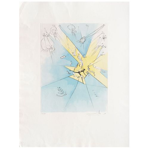 SALVADOR DALÍ, A Shattering Entrance upon the American Stage, 1974, Signed, Dry point and stencil 126 / 195, 15.7 x 11.8" (40 x 30 cm)