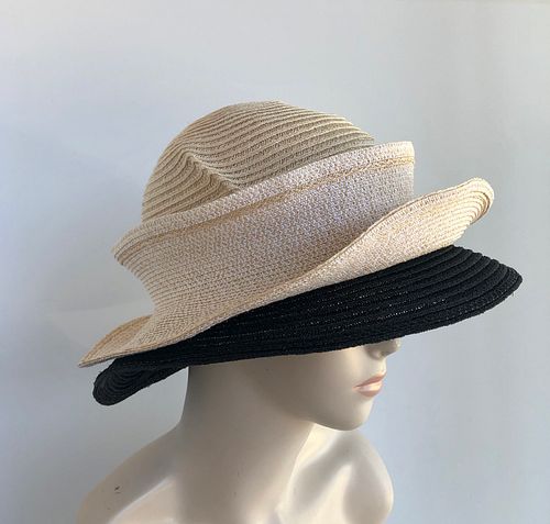 Molly Bloom, light cream & black with two piece brim