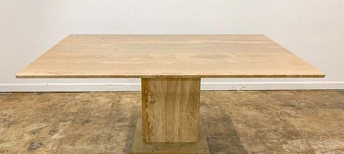 ARTEDI STYLE TRAVERTINE AND BRASS DINING TABLE