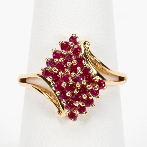 14K YELLOW GOLD & RUBY BY-PASS RING