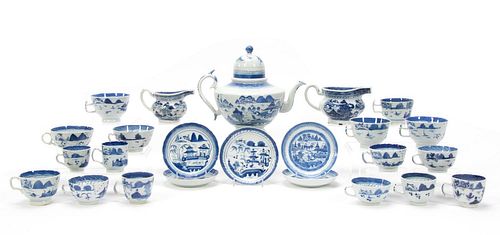 24PC CHINESE EXPORT BLUE & WHITE CANTON PORCELAIN