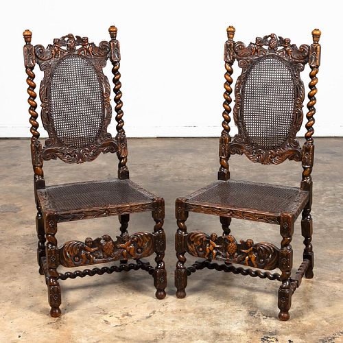 PR. ORNATELY CARVED FLEMISH STYLE SIDE CHAIRS