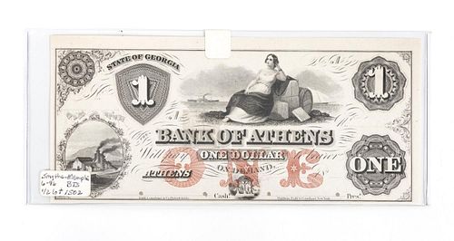 "BANK OF ATHENS" PROOF OBSOLETE $1 BANK NOTE