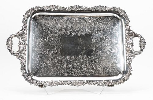 LARGE FOOTED GORHAM SILVERPLATE SERVING TRAY