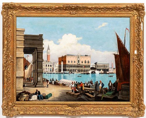 SAMUEL PROUT, DOGE'S PALACE, SIGNED OIL ON CANVAS