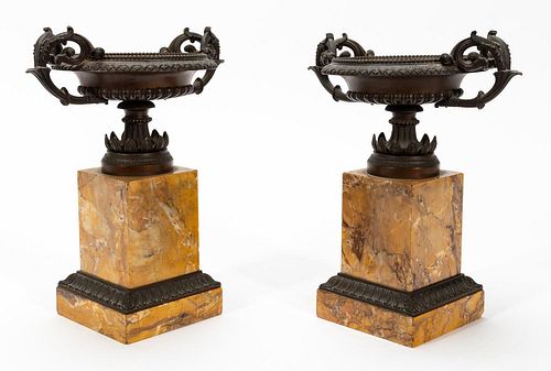 PAIR, CHARLES X STYLE BRONZE MARBLE TAZZE